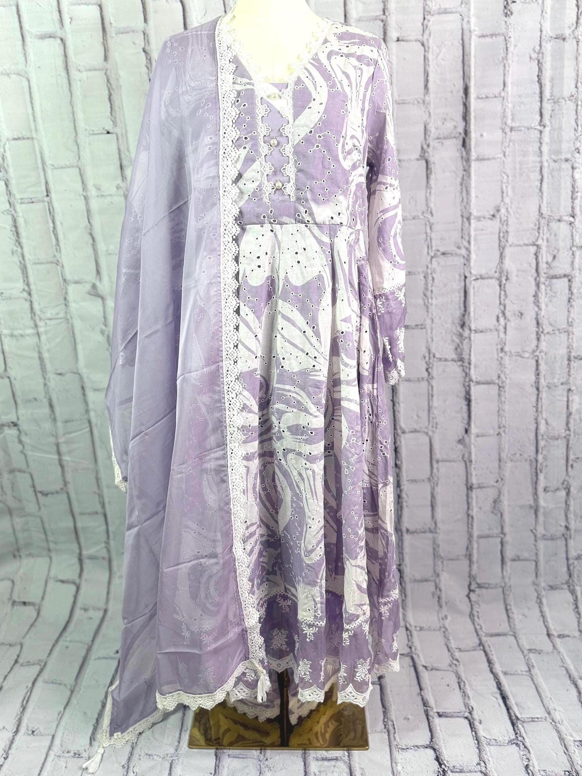 Cotton Blend Lavender Anarkali Salwar Set with Dupatta