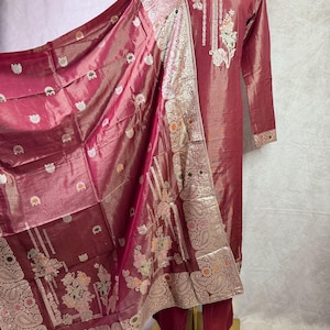 Pure Shimmer Jacquard Maroon Swarovski Work Salwar Set with Dupatta