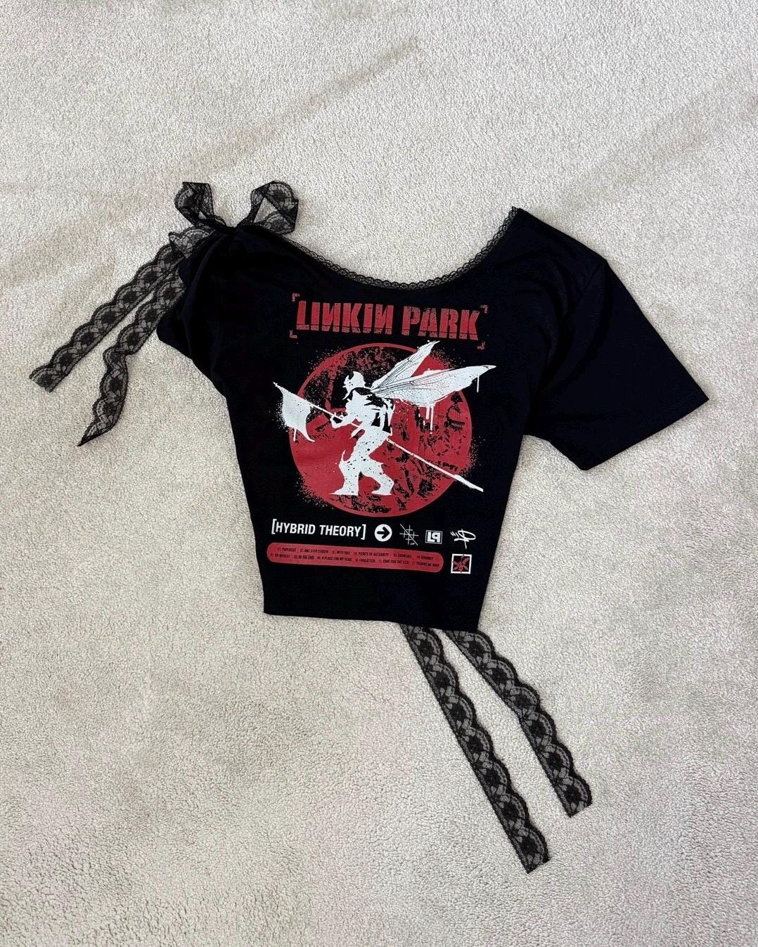 Reworked Linkin Park T-shirt | Upcycled Band Tee | Lace Trim Top