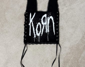 Reworked Korn Lace up Top | Upcycled Band Tee | Lace Trim Corset
