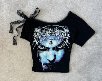 Camiseta Bring Me The Horizon rediseñada / Camiseta de banda reciclada / Top con ribete de encaje