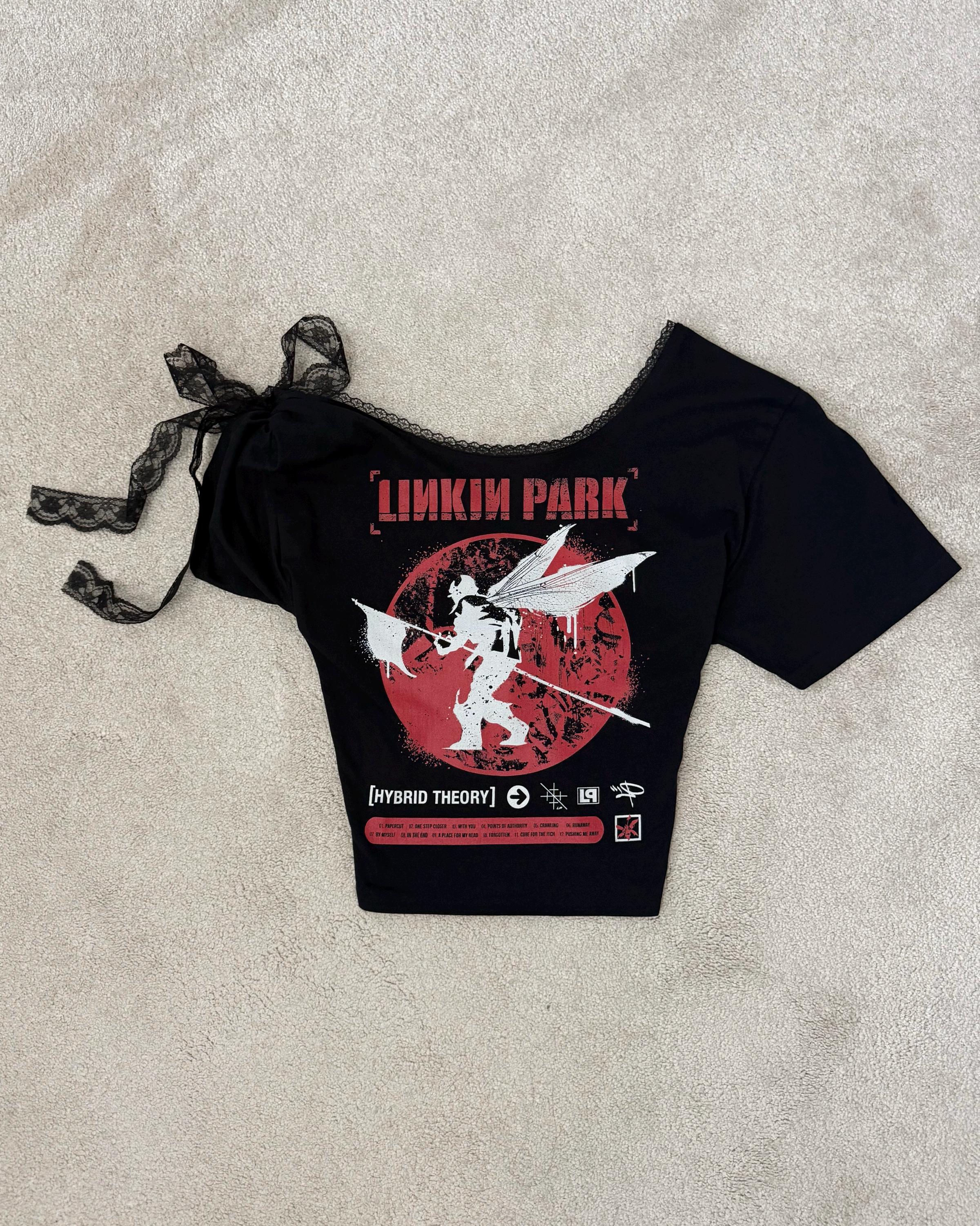 Reworked Linkin Park T-shirt | Upcycled Band Tee | Lace Trim Top