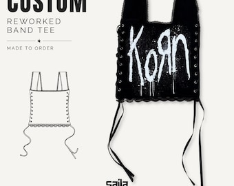 Camiseta de banda personalizada / Camiseta de banda reciclada / Top corsé con ribete de encaje