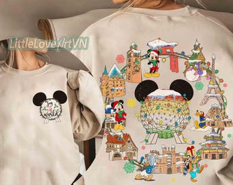 Retro Mickey & Friends Joy To The World Christmas Shirt, Epcot International Festival of the Holidays Tee, Disneyland Family 2025 Trip Gifts