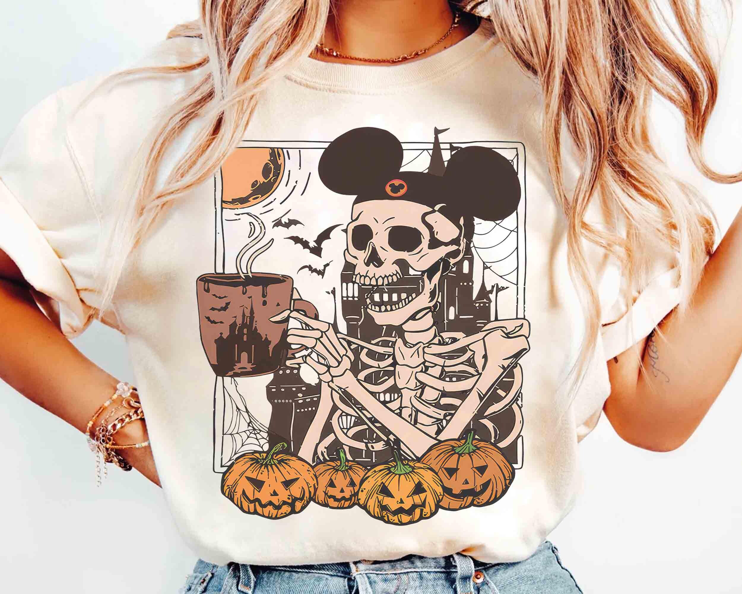 Vintage  Skeleton Mickey Ears Coffee T-shirt, Disney Skeleton Sweatshirt, Disney Pumpkin Halloween Tee, Disneyland Stay Spooky Family Trip