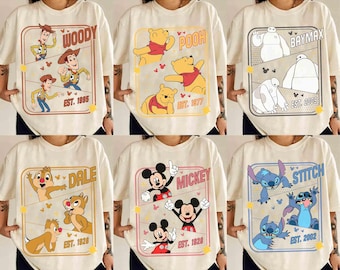 Retro anpassen Disney alle Charaktere Vintage Shirt, Micky und Freunde T-Shirt, Disneyworld Familienurlaub, Magic Kingdom Stitch Toy Story T-Shirt