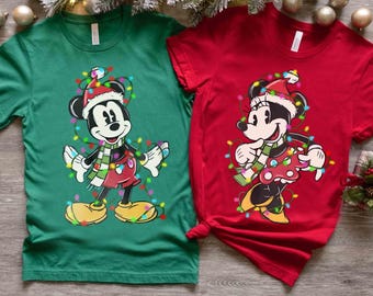 Cute Santa Mickey and Minnie Couples Christmas Shirt, Disney Mickey's Very Merry Xmas Tee, Disneyland Family Holiday Party Trip Gifts Shirt