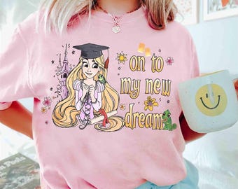 Camiseta de formatura da Princesa Rapunzel em aquarela, camiseta de formatura da Disney Enrolados, rumo ao meu novo sonho, camiseta de formatura da Princesa, presente para a formatura
