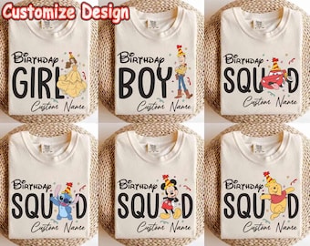 Personaliseer Disney verjaardagsshirt met alle personages, bijpassende T-shirt Disneyland Birthday Squad, Mickey & Friends feestvarken, feestvarken, WDW-T-shirt