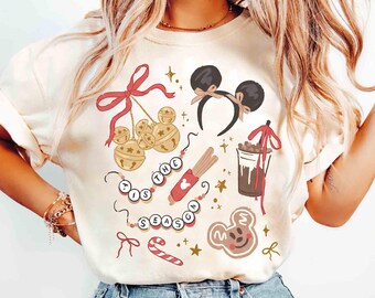 Camiseta navideña "Tis The Season" con lazo Coquette de Comfort Colors®, camiseta "Muy Feliz Navidad 2025" de Disney Mickey, regalo de Navidad para chicas.