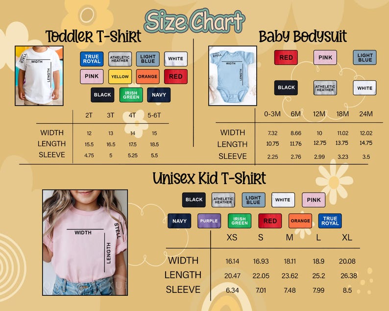 a child's size chart for a t - shirt