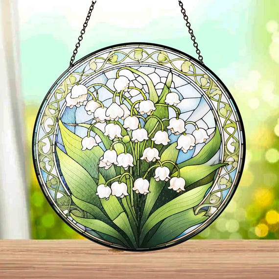 スズランの花のステンドグラスのサンキャッチャー、母の日ギフト、4月