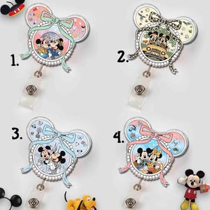 Mickey and Minnie Coquette Bow Disney Castle Badge Reel, Animal Kingdom Badge, Hollywood Studios, Retractable ID Badge Holder, Nurse Gift
