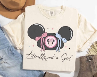 Minnie Coquette Bow Literally Just A Girl T-shirt, Minnie Mouse Mickey Hat Tee, Girly aesthetic Disney Girl trip tee, Magic Kingdom Birthday