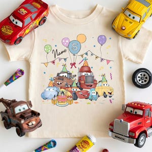 Personalized Name Pixar Cars Birthday T-Shirt, Custom Disney MC Queen Tow Mater Sally Birthday Present Gift, Disneyland Family Trip Shirt