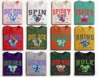 Vintage Spidey and His Amazing Friends Group Custom T-shirt, Ghost Spider Spin Matching Tee, Disney MCU Comic, Disneyland Family Trip Gift