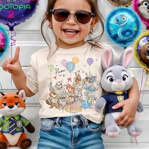 Personalized Name Age Zootopia 2 Birthday Shirt, Disney Judy Hopps Nick Wilde Gary De'Snake Birthday Present Gift, Disneyland Family Tee image 1