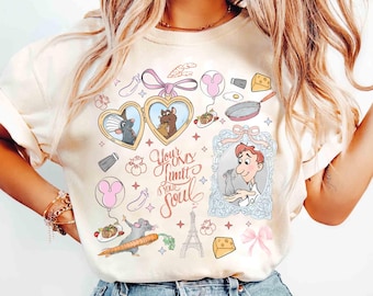 Watercolor Coquette Disney Pixar Ratatouille T-shirt, Remy Little Chef Remy Tee, Paris France Gusteau's, Linguini Emile Tee, Anyone Can Cook