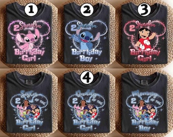 Gepersonaliseerde Lilo & Stitch 2025 verjaardagsshirts, aangepaste leeftijdsnaam Lilo and Stitch verjaardag kindershirt peuter, beste verjaardag ooit, familie-uitje