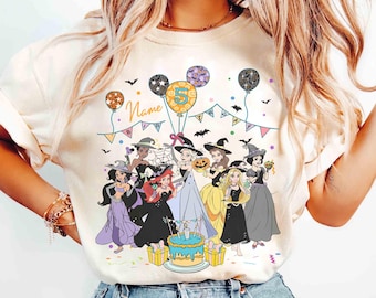 Personalized Name Age Disney Princess Birthday Halloween Shirt, Custom Ariel Elsa Rapunzel Belle Birthday Present Gifts, Disneyland Family