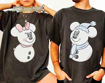 Snowman Mickey and Minnie Couple Christmas Shirt, Disney Mickey's Very Merry Xmas 2025 Tee, Disneyland Family Holiday Party Trip Gifts Shirt