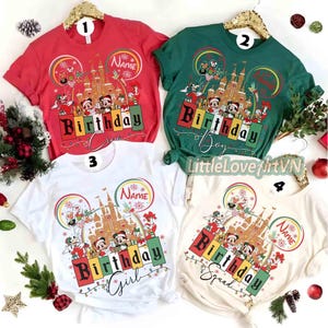 Personalized Disney Christmas Family Birthday Shirt, Mickey and Friends Christmas Birthday Party Outfit, Disney Castle Shirt, Birthday Girl