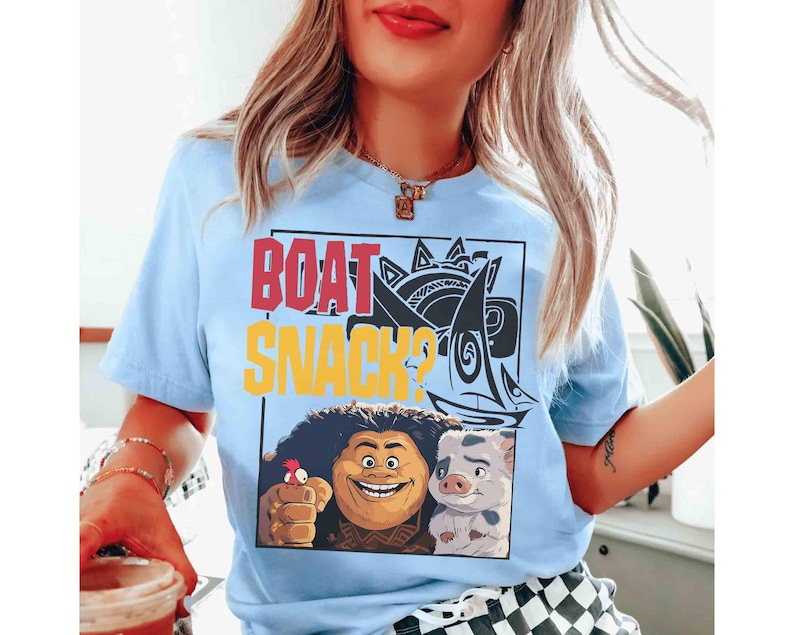 Camiseta con acuarela de Maui Pua Pig Hei Hei Boat Snack, camiseta a juego de Disney Moana, camiseta del viaje familiar a Disneyland 2025 de WDW, camiseta de la princesa Moana imagen 2