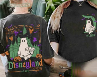 Dubbelzijdig Disneyland est 1955 Mickey Mouse Ghost Halloween-T-shirt, Mickey's Boo to You Halloween Parade-T-shirt, spookachtig seizoen Disney Girl Trip