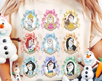 Akvarell kokett rosetter Olaf anpassad Disney prinsessa karaktärer t-shirt, Belle Aurora Elsa Ariel t-shirt, Olaf Frost, Magic Kingdom flickaresa