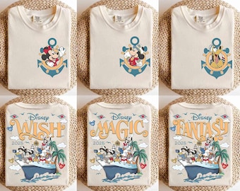 Gepersonaliseerde dubbelzijdig Disney Cruise Line 2025 T-shirt, Mickey & Friends Family Cruise Trip T-shirt, Let's Cruise, Disney Wish Dream Magic Wonder