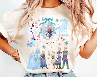 Camiseta Disney Frozen Let It Go da Watercolor Coquette, camiseta das princesas Elsa e Anna, camiseta Olaf e Sven, viagem em família para a Disneylândia no Magic Kingdom