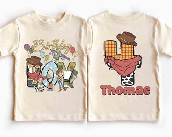 Personalized Name Age Pixar Toy Story Birthday T-Shirt, Custom Disney Buzz Woody Jessie Birthday Present Gift, Disneyland Family Trip Tee