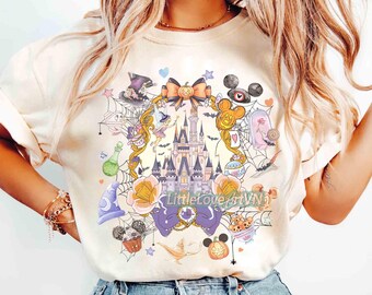 Comfort Colors® Coquette Disney Castle halloween Shirt, Magic Kingdom Girly Halloween Tee, Mickey Not So Scary Halloween Party Family Trip