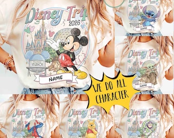 Customize All characters Disney trip 2026 Family matching shirt, WDW Disneyworld magic Kingdom Family vacation group Tee, Mickey and friends
