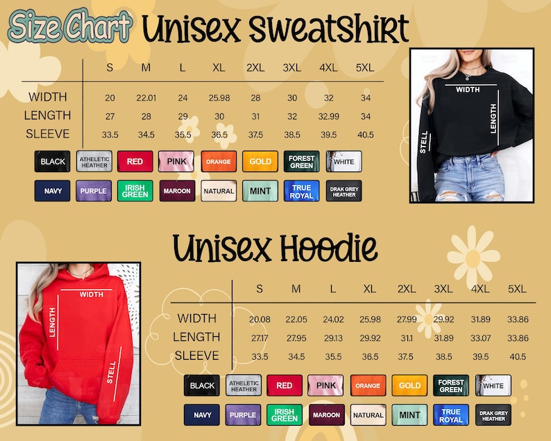 a women's size chart for a sweatshirt