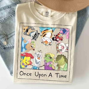 Comfort Colors® Disney Princess Sidekicks Costume Shirt, Retro Once Upon A Time Princess Tee, Ariel Jasmine Rapunzel Belle Tiana Elsa Shirt