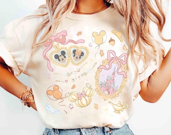 Coquette bow Disney Fall Vibes Y2K T-shirt, Mickey Minnie Disney castle Autumn Fall Tee, Girls trip 2025 T-shirt Pumpkin season Family trip