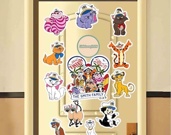 Customize Disney Cats All Characters Cruise Magnets, Disney Marie Cheshire Tigger Cruise Ship Stateroom Door, Family Cruise Trip, Wish Magic