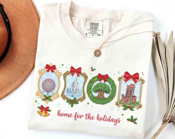 Coquette Bow Disney Christmas 4 Parks Home For The Holidays Shirt, Epcot Center Tee, Mickey's Very Merry Xmas Party, Disneyland Family Trip