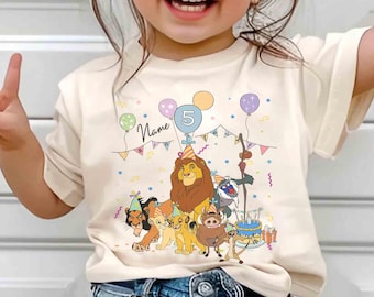 Personalized Name Age Lion King Birthday Balloon T-Shirt, Custom Disney Simba Timon Pumbaa Birthday Present Gift, Disneyland Family Trip Tee