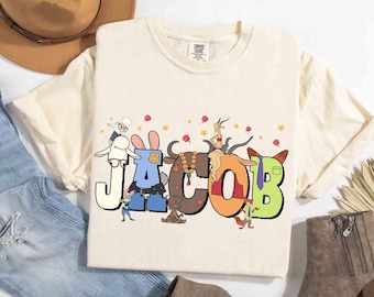 Custom Name Disney Zootopia Movie Characters T-shirt, Judy Hopps & Nick Wilde Shirt, Zootropolis Disney Tee, Disneyland Family 2025 Trip Tee