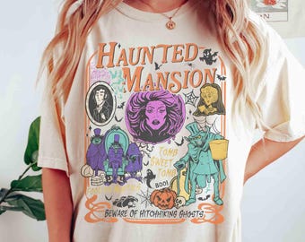 Retro Coquette Disney Haunted Mansion T-Shirt, Welcome Foolish Mortals, Hitchhiking Ghost, Disney Girl Trip Shirt, Girly Disney Halloween