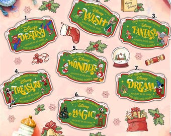 Imán para puerta de camarote familiar de Disney y cruceros navideños con nombre personalizado, imán para puerta con nombre de barco de crucero, imán navideño de cruceros muy alegres