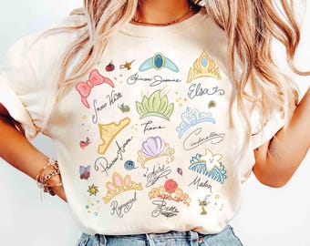 Watercolor Coquette Disney Princess Crowns T-Shirt, Disney Aurora Ariel Belle Cinderella Tiana Tee, Magic Kingdom Disneyland Girl Trip 2025