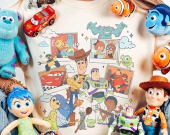 Chemise Rétro Avec Photos De Personnages De Disney Pixar, Toy Story, Up, Remy, Monster INC, Voitures, Incroyable, Vacances En Famille À Disneyland, Voyage De Filles Disney