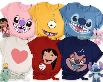 Camiseta de disfraz de cara grande de Lilo y Stitch de Disney, camiseta de la película Lilo y Stitch 2025, camiseta de cosplay de Halloween de Disney, camiseta a juego para viaje familiar de Halloween