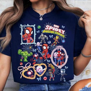 Watercolor Coquette Bow Spidey and His Amazing Friends Shirt, Ghost Spider Spin Matching Tee, Disney MCU Comic, Disneyland Family Trip Gift