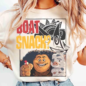 Camiseta con acuarela de Maui Pua Pig Hei Hei Boat Snack, camiseta a juego de Disney Moana, camiseta del viaje familiar a Disneyland 2025 de WDW, camiseta de la princesa Moana imagen 1
