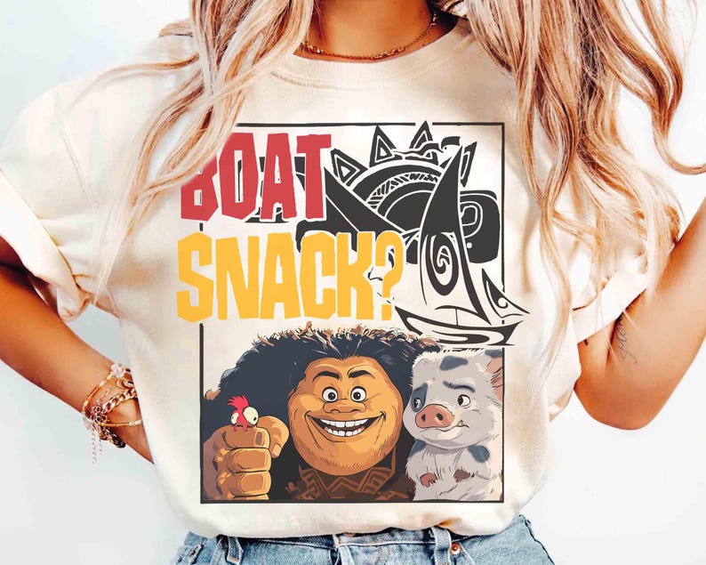 Camiseta con acuarela de Maui Pua Pig Hei Hei Boat Snack, camiseta a juego de Disney Moana, camiseta del viaje familiar a Disneyland 2025 de WDW, camiseta de la princesa Moana imagen 1