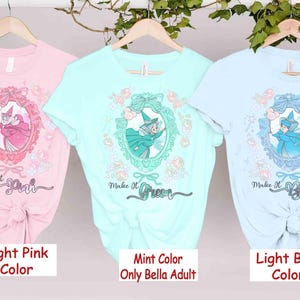Watercolor Coquette Bow Disney Good Fairies T-shirt, Sleeping Beauty Flora Fauna Merryweather Tee, Make It Blue Pink Green, Girl Trip Shirt